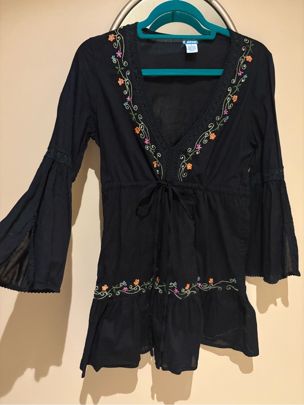 Soaked Embroidered Black Floral Tunic Top Coverup Small